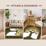 Ultra Soft Area Rug, Non Slip, Stain Resistant, Washable Area Rugs for Living Room, Bedroom, Contemporary Tree Silhouette Style(Gold)
