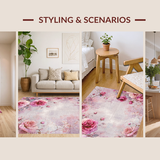 Ultra Soft Area Rug, Non Slip, Stain Resistant, Washable Area Rugs for Living Room, Bedroom, Rose Blossom Dreamscape Rug Featuring Mauve Petal Motifs and Gentle Pink Tones(Pink)