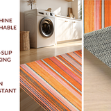 Ultra Soft Area Rug, Non Slip, Stain Resistant, Washable Area Rugs for Living Room, Bedroom, Eclectic Color Palette Striped Motif(Orange)