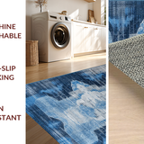 Ultra Soft Area Rug, Non Slip, Stain Resistant, Washable Area Rugs for Living Room, Bedroom, Minimalist Blue and Gray Fusion(Blue)