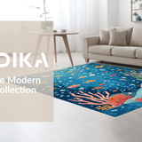 Ultra Soft Area Rug, Non Slip, Stain Resistant, Washable Area Rugs for Living Room, Bedroom, Playroom Education Ocean Animal ABC Number Shape Area Rug(Blue)