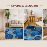 Ultra Soft Area Rug, Non Slip, Stain Resistant, Washable Area Rugs for Living Room, Bedroom, Elegant Blue Toned Transitional Design(Blue)