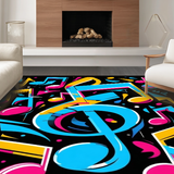 Ultra Soft Area Rug, Non Slip, Stain Resistant, Washable Area Rugs for Living Room, Bedroom, Playful Colorful Note Illustration(Blue)