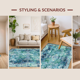 Ultra Soft Area Rug, Non Slip, Stain Resistant, Washable Area Rugs for Living Room, Bedroom, Whimsical Nautical Area Rug with Colorful Seahorse and Wave Design(Blue)