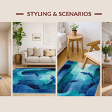 Ultra Soft Area Rug, Non Slip, Stain Resistant, Washable Area Rugs for Living Room, Bedroom, 3D Illusion Deep Sea with Nautical Whale, Dolphin, and Octopus Tentacle(Blue)