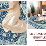 Ultra Soft Area Rug, Non Slip, Stain Resistant, Washable Area Rugs for Living Room, Bedroom, Rustic Cream and Gold Medallion(Blue)