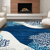 Ultra Soft Area Rug, Non Slip, Stain Resistant, Washable Area Rugs for Living Room, Bedroom, Stylish Coastal Abstract Composition(Blue)