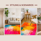 Ultra Soft Area Rug, Non Slip, Stain Resistant, Washable Area Rugs for Living Room, Bedroom, Dynamic Color Burst Abstract Motif(Orange)
