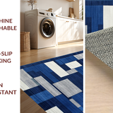 Ultra Soft Area Rug, Non Slip, Stain Resistant, Washable Area Rugs for Living Room, Bedroom, Artistic Square Grid Arrangement(Blue)
