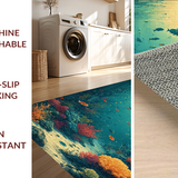 Ultra Soft Area Rug, Non Slip, Stain Resistant, Washable Area Rugs for Living Room, Bedroom, Enchanted Seabed Rug Showcasing Graceful Turtles Amid Tropical Coral Habitat(Blue)