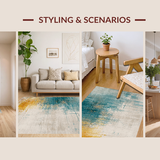 Ultra Soft Area Rug, Non Slip, Stain Resistant, Washable Area Rugs for Living Room, Bedroom, Vibrant Ombre Circle Rug in Distressed Blue Shades with Modern Touch(Blue)