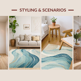 Ultra Soft Area Rug, Non Slip, Stain Resistant, Washable Area Rugs for Living Room, Bedroom, Oceanic Serenity Rug with Coastal Shell Motifs and Wave Line Artwork(Beige)