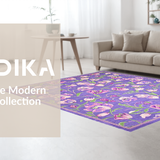 Ultra Soft Area Rug, Non Slip, Stain Resistant, Washable Area Rugs for Living Room, Bedroom, Pastel Spring Garden Motif Design(Purple)