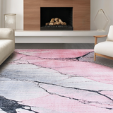 Ultra Soft Area Rug, Non Slip, Stain Resistant, Washable Area Rugs for Living Room, Bedroom, Chic Gray and Pink Geometric Aesthetic(Pink)