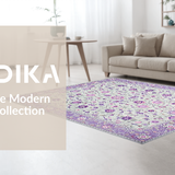 Ultra Soft Area Rug, Non Slip, Stain Resistant, Washable Area Rugs for Living Room, Bedroom, Chic Geometric Lavender Accents(Ivory)