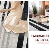Ultra Soft Area Rug, Non Slip, Stain Resistant, Washable Area Rugs for Living Room, Bedroom, Sleek Striped Runner with Alternating Narrow and Wide Black White Bands(Black)