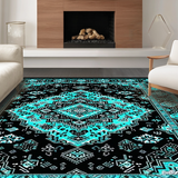 Ultra Soft Area Rug, Non Slip, Stain Resistant, Washable Area Rugs for Living Room, Bedroom, Chic Geometric Black Teal Arrangement(Black)
