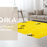Ultra Soft Area Rug, Non Slip, Stain Resistant, Washable Area Rugs for Living Room, Bedroom, Whimsical Floral Bee Design(Yellow)