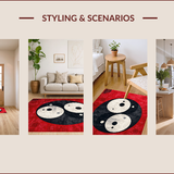 Ultra Soft Area Rug, Non Slip, Stain Resistant, Washable Area Rugs for Living Room, Bedroom, Yin Yang Circular Meditation Space Washable Rug(Red)