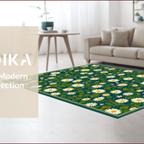 Ultra Soft Area Rug, Non Slip, Stain Resistant, Washable Area Rugs for Living Room, Bedroom, 3D Moss Green Daisy Rug for Living Room Decor(Green)