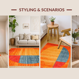 Ultra Soft Area Rug, Non Slip, Stain Resistant, Washable Area Rugs for Living Room, Bedroom, Whimsical Eclectic Patterned Mat(Orange)