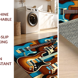 Ultra Soft Area Rug, Non Slip, Stain Resistant, Washable Area Rugs for Living Room, Bedroom, Modern Graphic Bass Guitar Imagery(Brown)