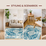 Ultra Soft Area Rug, Non Slip, Stain Resistant, Washable Area Rugs for Living Room, Bedroom, Modern Distressed Diamond Composition(Blue)