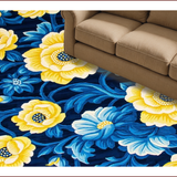 Ultra Soft Area Rug, Non Slip, Stain Resistant, Washable Area Rugs for Living Room, Bedroom, Navy and Yellow Vibrant Botanical Design(Blue)