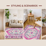 Ultra Soft Area Rug, Non Slip, Stain Resistant, Washable Area Rugs for Living Room, Bedroom, Bright Contemporary Ogee Patterns(Ivory)