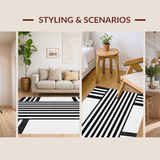 Ultra Soft Area Rug, Non Slip, Stain Resistant, Washable Area Rugs for Living Room, Bedroom, Monochrome Striped Flat Weave Rug With Contemporary Minimalist Design(Black)