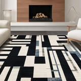 Ultra Soft Area Rug, Non Slip, Stain Resistant, Washable Area Rugs for Living Room, Bedroom, Art Deco Revival: Black and White Stripe Woven Floor Carpet(Black)
