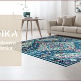 Ultra Soft Area Rug, Non Slip, Stain Resistant, Washable Area Rugs for Living Room, Bedroom, Striking Rustic Medallion Pattern(Blue)