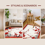 Ultra Soft Area Rug, Non Slip, Stain Resistant, Washable Area Rugs for Living Room, Bedroom, Artistic Multicolored Floral Composition(Red)