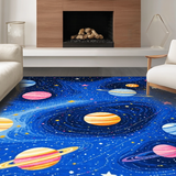 Ultra Soft Area Rug, Non Slip, Stain Resistant, Washable Area Rugs for Living Room, Bedroom, Playful Solar System Graphic Style(Blue)