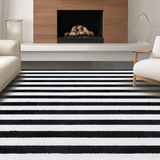 Ultra Soft Area Rug, Non Slip, Stain Resistant, Washable Area Rugs for Living Room, Bedroom, Modern Stripe Fusion Rug with Bold Linear Geometry and Contrasting Bands Design(Black)