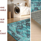 Ultra Soft Area Rug, Non Slip, Stain Resistant, Washable Area Rugs for Living Room, Bedroom, Rustic Vintage Ogee Pattern Design(Blue)
