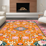 Ultra Soft Area Rug, Non Slip, Stain Resistant, Washable Area Rugs for Living Room, Bedroom, Artistic Rustic Blossom Pattern(Orange)