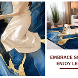 Ultra Soft Area Rug, Non Slip, Stain Resistant, Washable Area Rugs for Living Room, Bedroom, Luxurious Gold Abstract Waves(Blue)