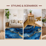 Ultra Soft Area Rug, Non Slip, Stain Resistant, Washable Area Rugs for Living Room, Bedroom, Contemporary Swirling Marble Design(Blue)