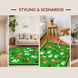 Ultra Soft Area Rug, Non Slip, Stain Resistant, Washable Area Rugs for Living Room, Bedroom, Whimsical Animal Track Motif(Green)