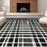 Ultra Soft Area Rug, Non Slip, Stain Resistant, Washable Area Rugs for Living Room, Bedroom, Elegant Black White Layered Stripe Pattern Rug with Textured Absorbency(Black)