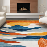 Ultra Soft Area Rug, Non Slip, Stain Resistant, Washable Area Rugs for Living Room, Bedroom, Serene Abstract Horizon Illustration(Orange)