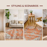 Ultra Soft Area Rug, Non Slip, Stain Resistant, Washable Area Rugs for Living Room, Bedroom, Luxurious Abstract Terracotta Hues(Orange)