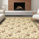 Ultra Soft Area Rug, Non Slip, Stain Resistant, Washable Area Rugs for Living Room, Bedroom, Timeless Classic Flower Arrangement(Beige)