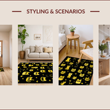 Ultra Soft Area Rug, Non Slip, Stain Resistant, Washable Area Rugs for Living Room, Bedroom, Charming Playful Cat Illustration(Black)