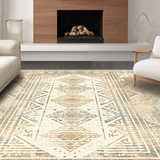 Ultra Soft Area Rug, Non Slip, Stain Resistant, Washable Area Rugs for Living Room, Bedroom, Textured Rustic Tribal Elegance(Beige)
