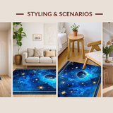 Ultra Soft Area Rug, Non Slip, Stain Resistant, Washable Area Rugs for Living Room, Bedroom, Celestial Starburst Artistic Flair(Blue)