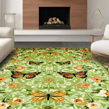 Ultra Soft Area Rug, Non Slip, Stain Resistant, Washable Area Rugs for Living Room, Bedroom, Vintage Floral Butterfly Aesthetic(Green)