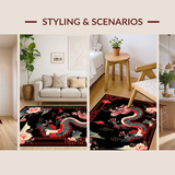 Ultra Soft Area Rug, Non Slip, Stain Resistant, Washable Area Rugs for Living Room, Bedroom, Elegant Floral Dragon Aesthetic(Black)