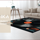 Ultra Soft Area Rug, Non Slip, Stain Resistant, Washable Area Rugs for Living Room, Bedroom, Rustic Half Circle Music Motif(Black)